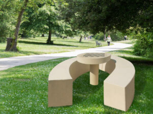 table et banc en béton dans un parc