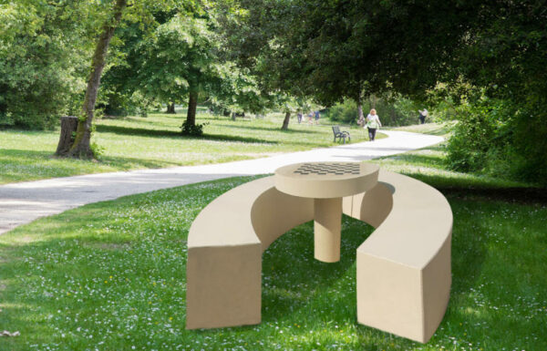 table et banc en béton dans un parc