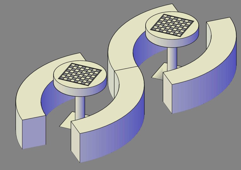 tables et bancs courbes 3D béton jeu echecs